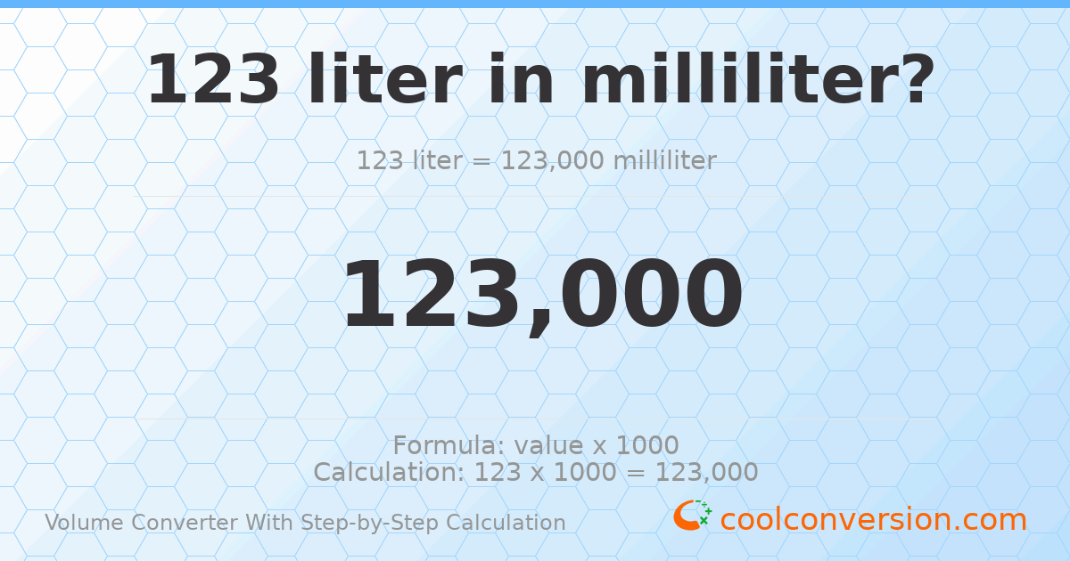 123 liters = 123000 milliliters