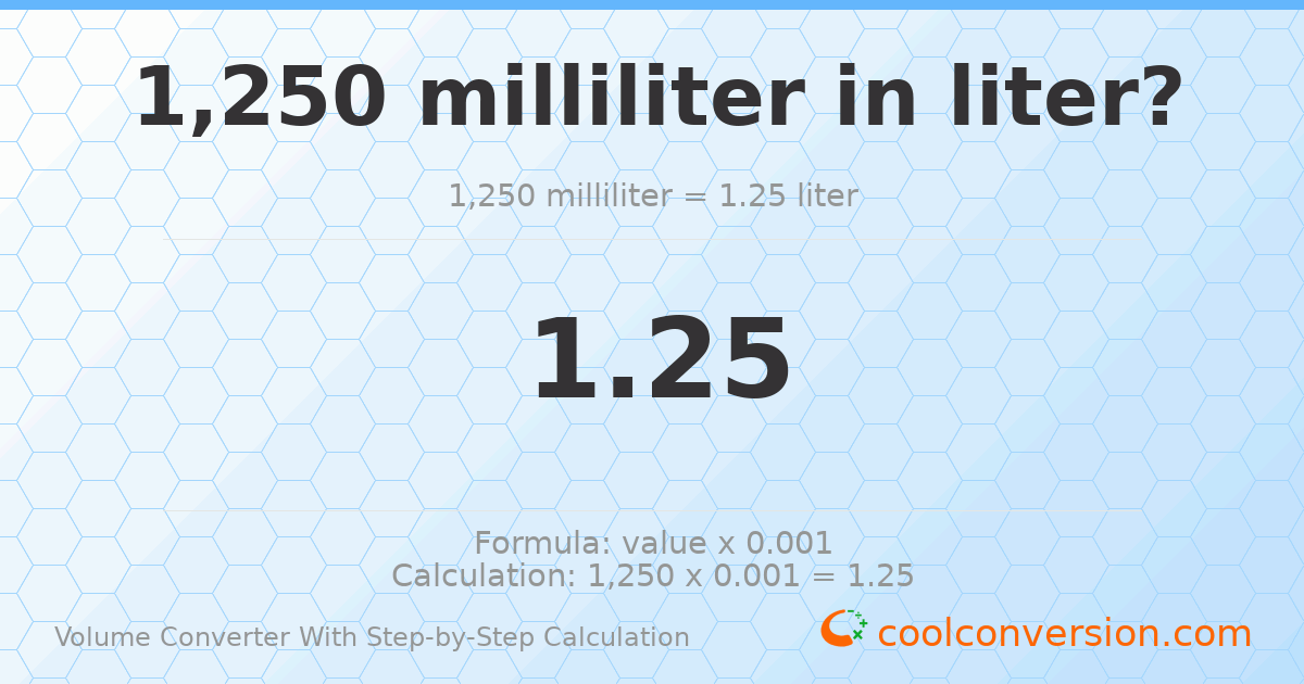 1250 milliliters = 1.25 liters