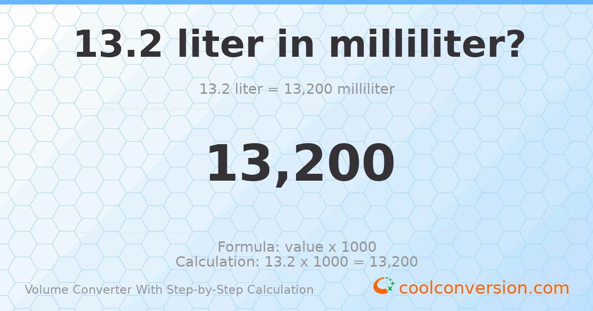 13.2 liters = 13200 milliliters