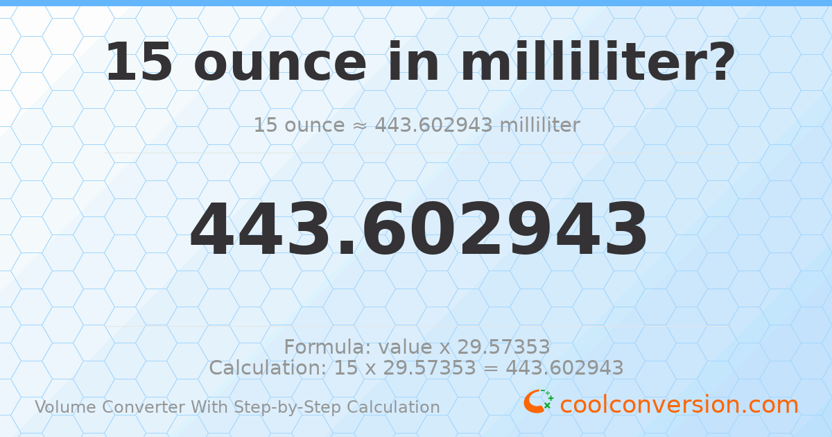 15 ounces = 443.603 milliliters