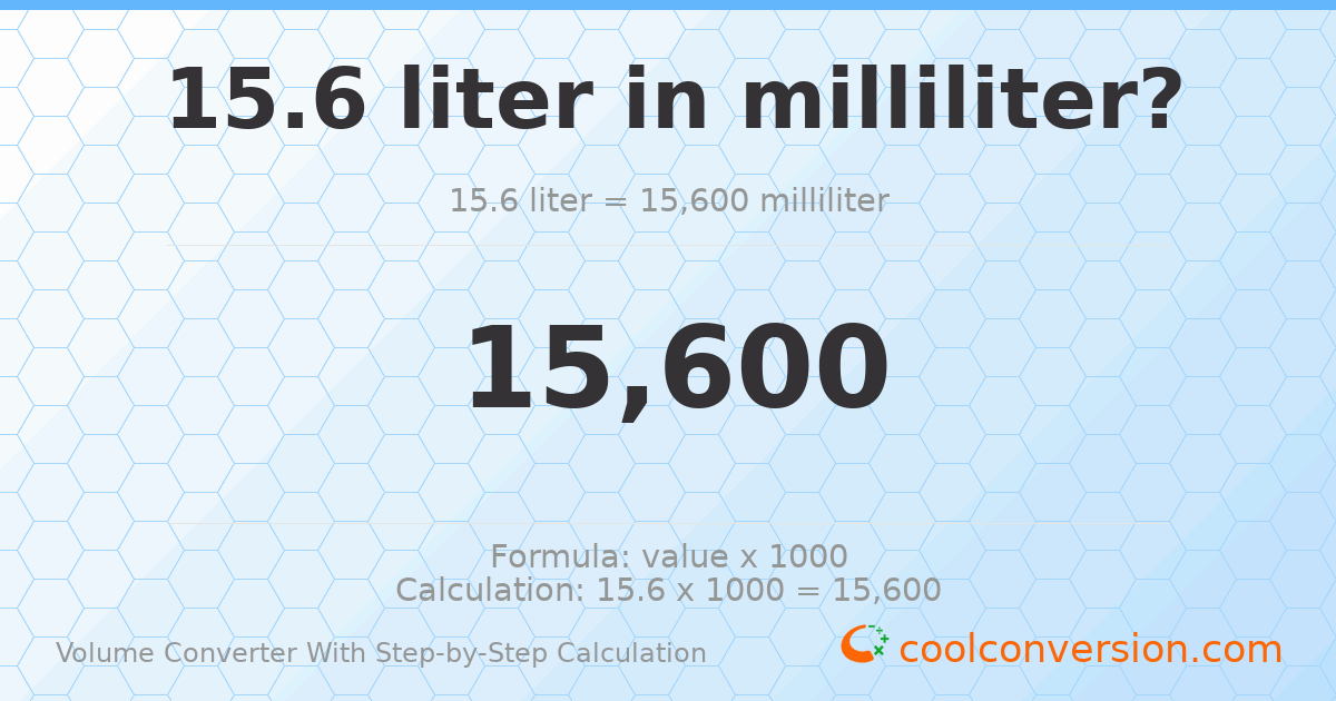 15.6 liters = 15600 milliliters