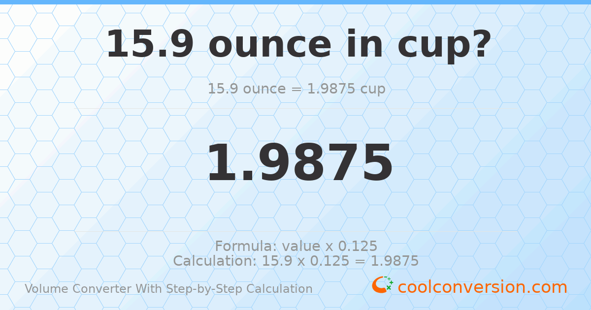 15.9 ounces = 1.9875 cups
