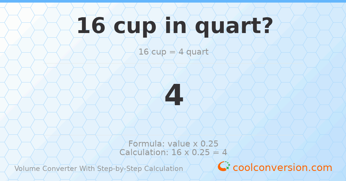 16 cups = 4 quarts