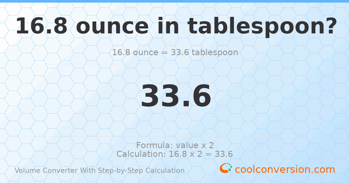 16.8 ounces = 33.6 Tablespoons