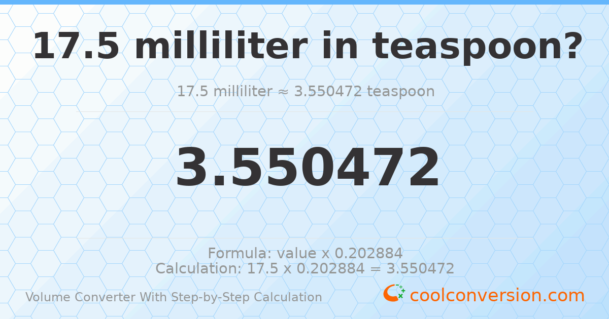 17.5 milliliters = 3.55047 Teaspoons