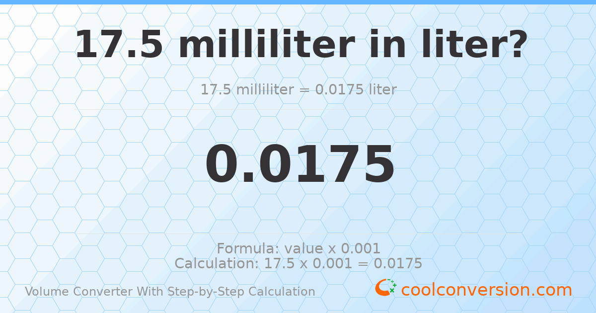 17.5 milliliters = 0.0175 liters