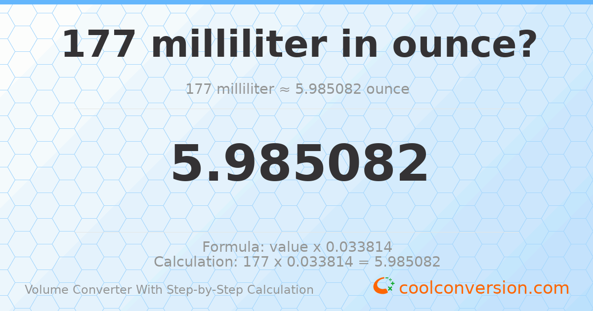 177 milliliters = 5.98508 ounces