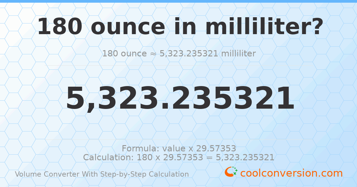 180 ounces = 5323.24 milliliters