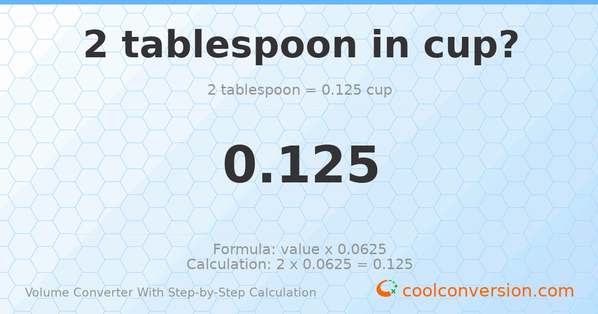 2 Tablespoons = 0.125 cups