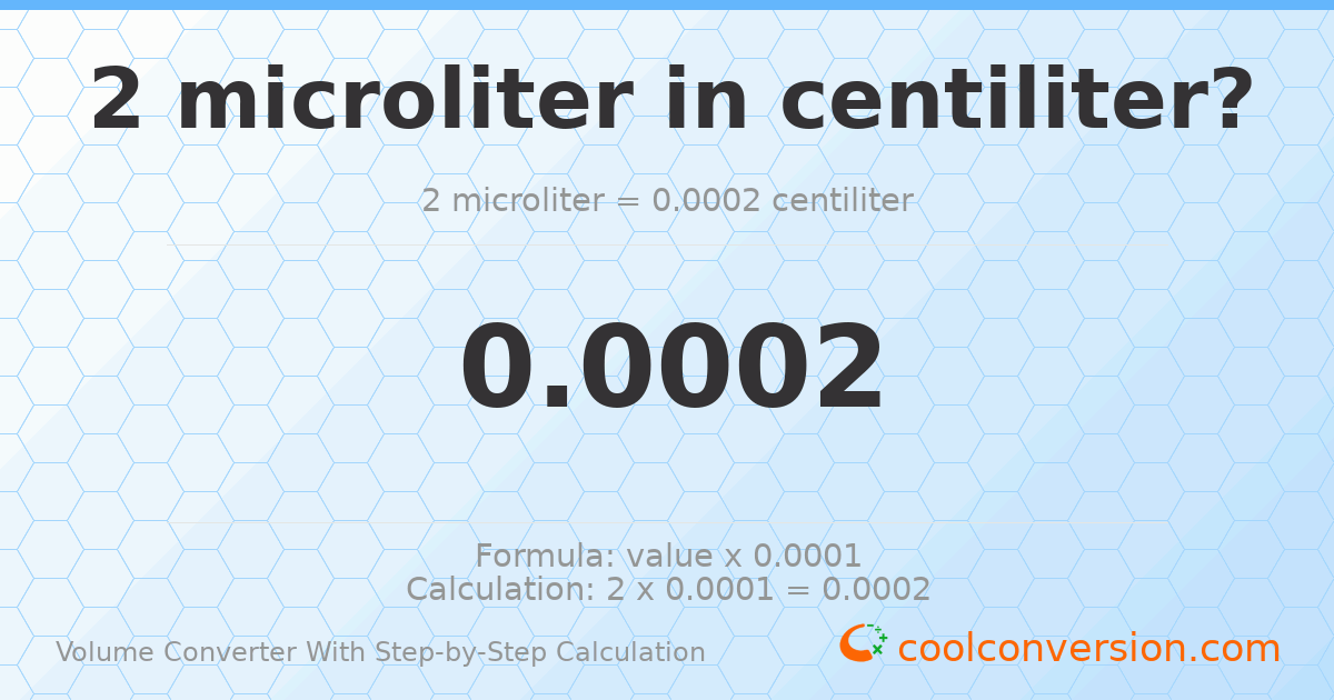 2 microliters = 0.0002 centiliters