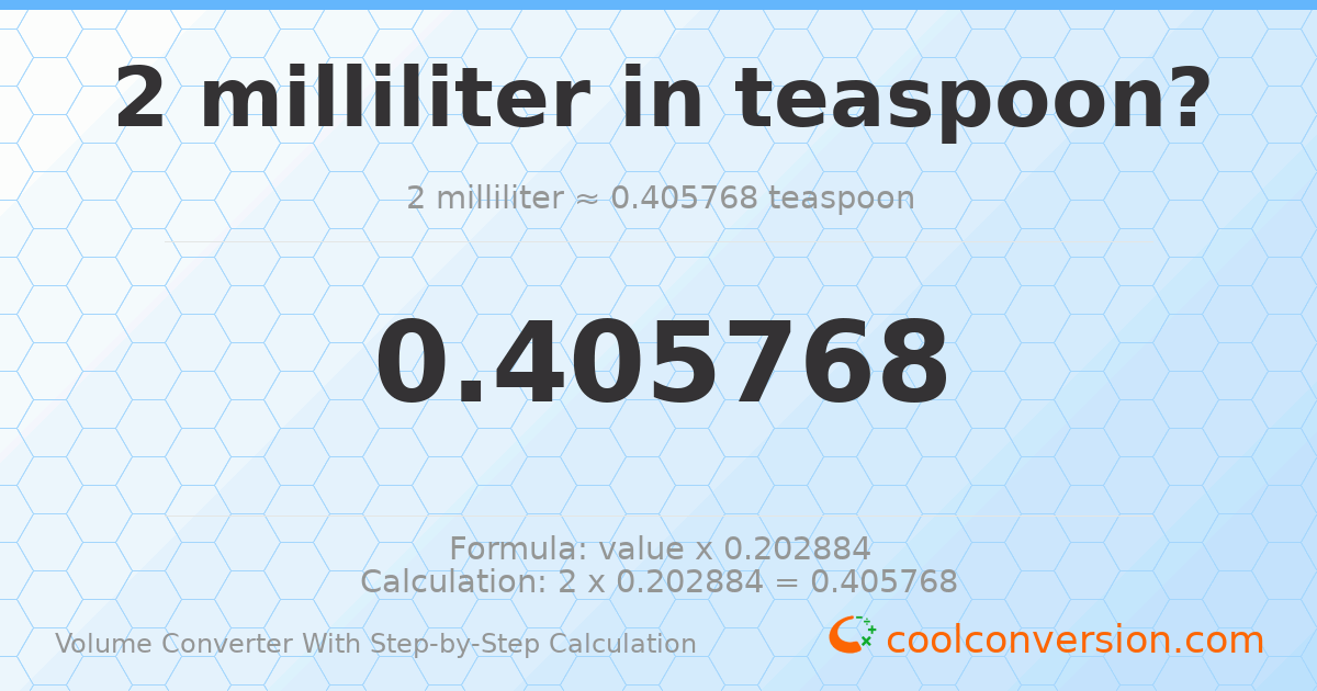 2 milliliters = 0.405768 Teaspoons
