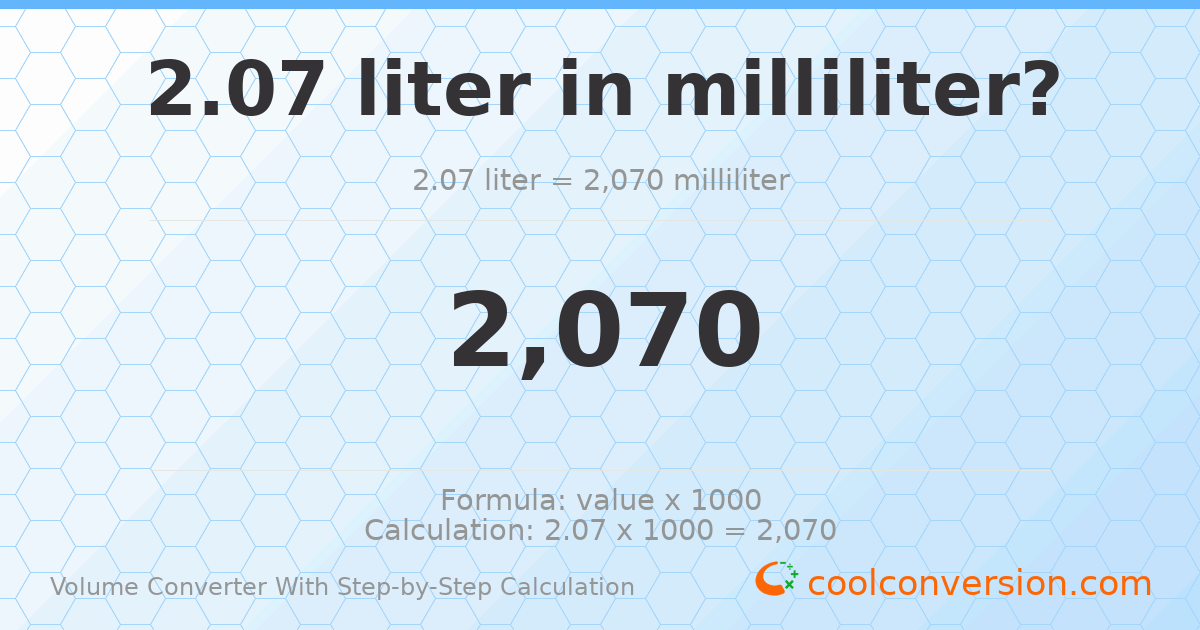 2.07 liters = 2070 milliliters