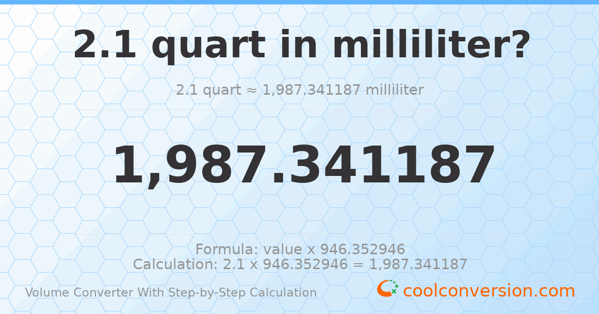 2.1 quarts = 1987.34 milliliters