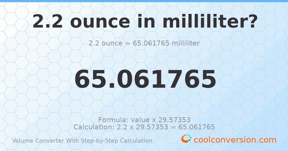 2.2 ounces = 65.0618 milliliters