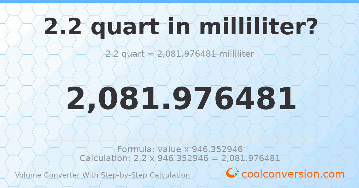 2.2 quarts = 2081.98 milliliters