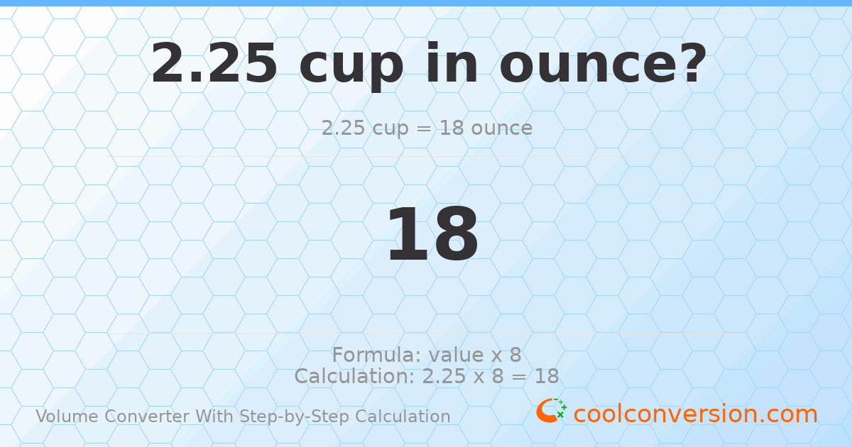 2.25 cups = 18 ounces