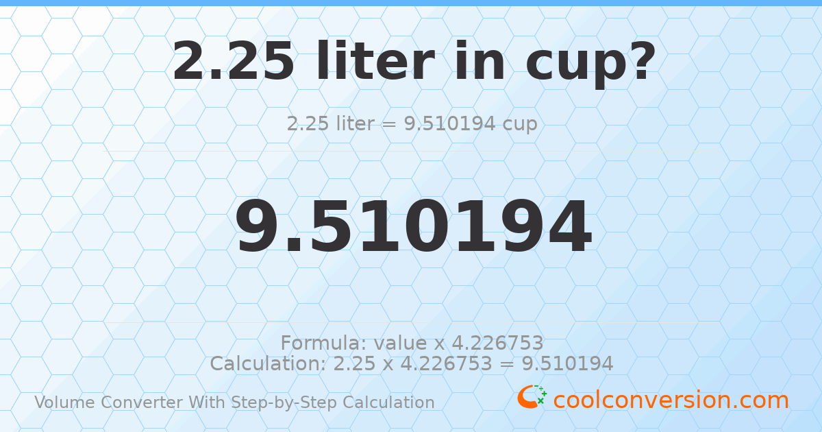 2.25 liters = 9.51019 cups