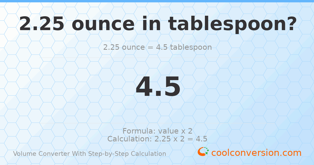 2.25 ounces = 4.5 Tablespoons