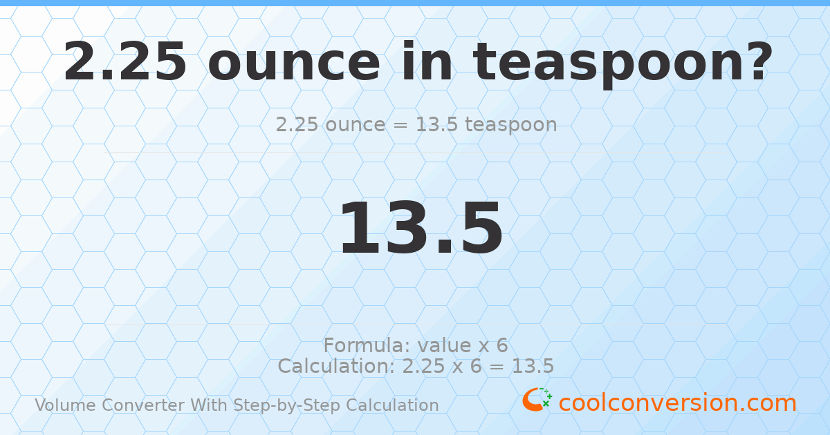 2.25 ounces = 13.5 Teaspoons
