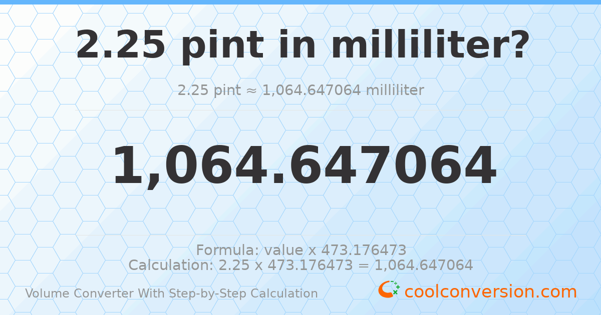 2.25 pints = 1064.65 milliliters