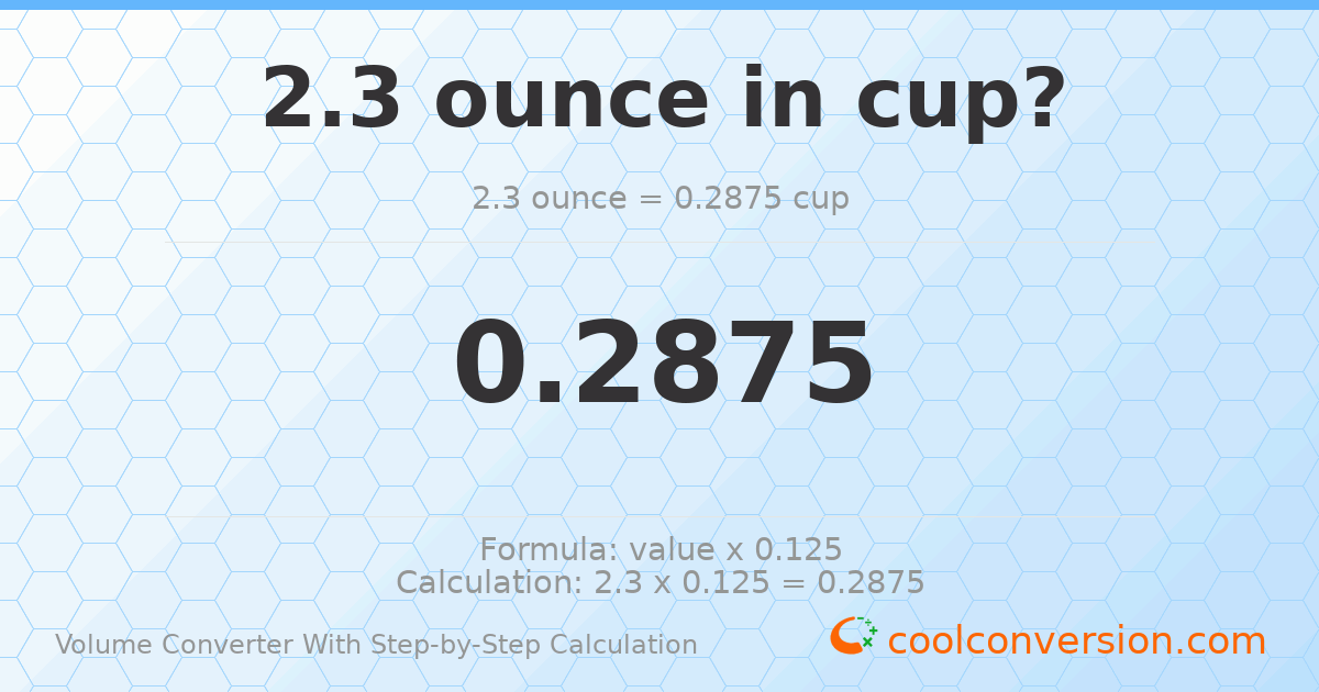 2.3 ounces = 0.2875 cups