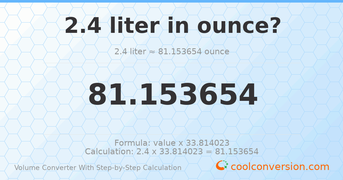 2.4 liters = 81.1537 ounces