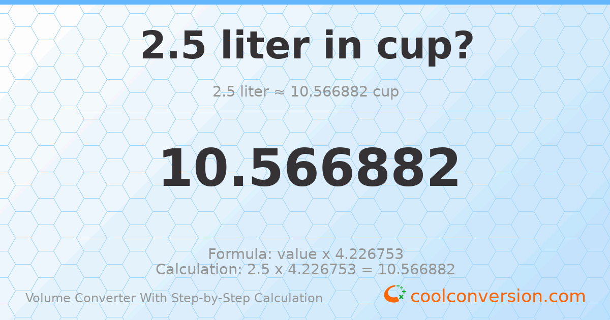 2.5 liters = 10.5669 cups