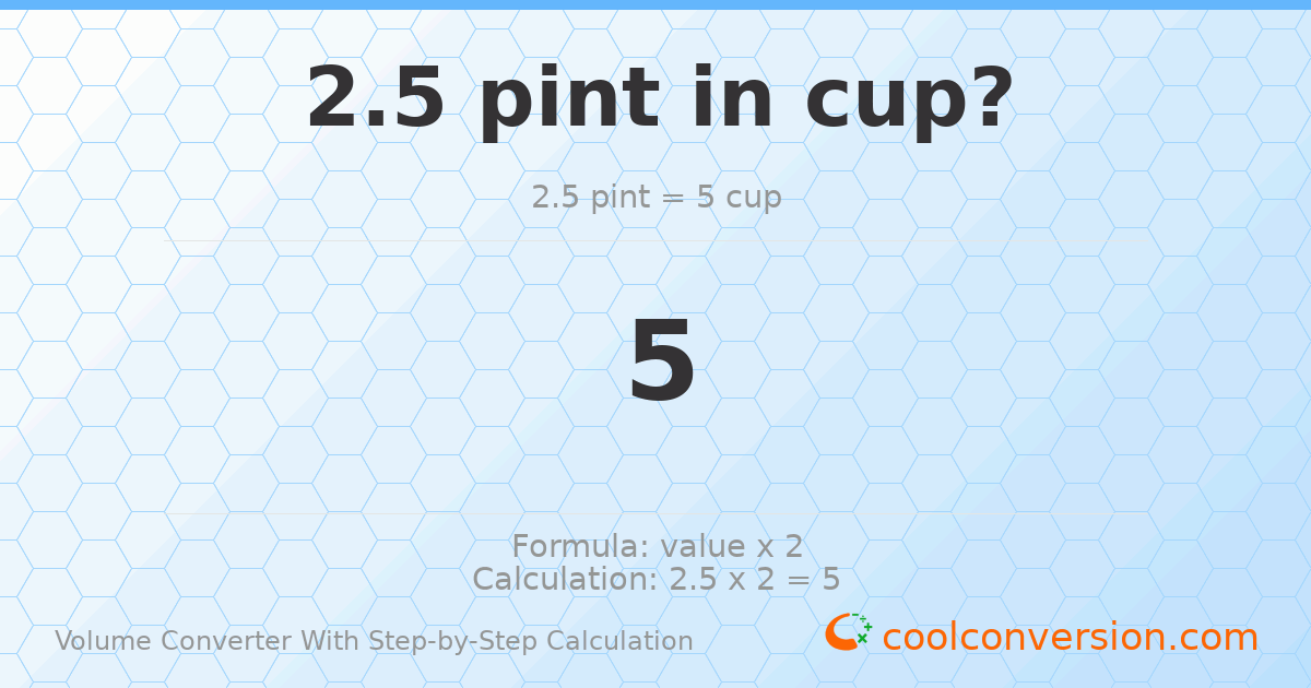 2.5 pints = 5 cups