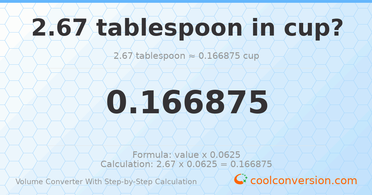 2.67 Tablespoons = 0.166875 cups