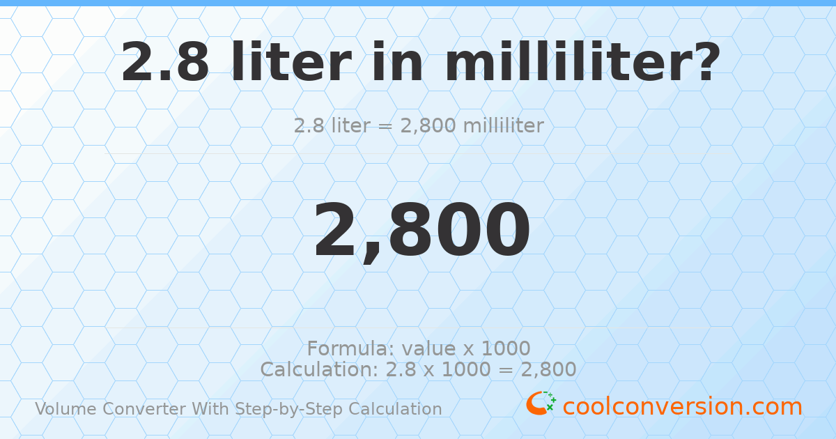 2.8 liters = 2800 milliliters