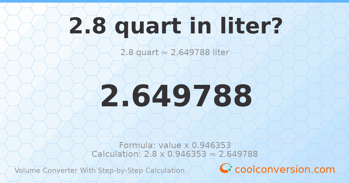2.8 quarts = 2.64979 liters