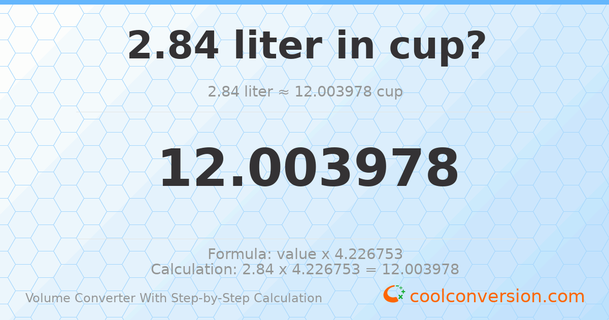 2.84 liters = 12.004 cups