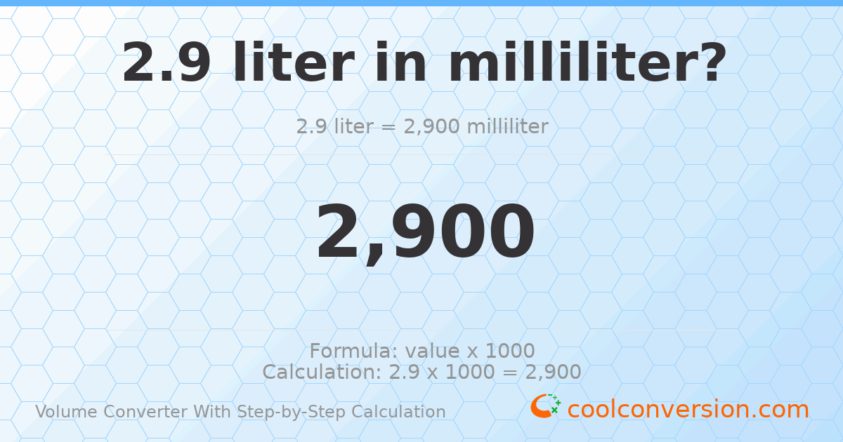 2.9 liters = 2900 milliliters