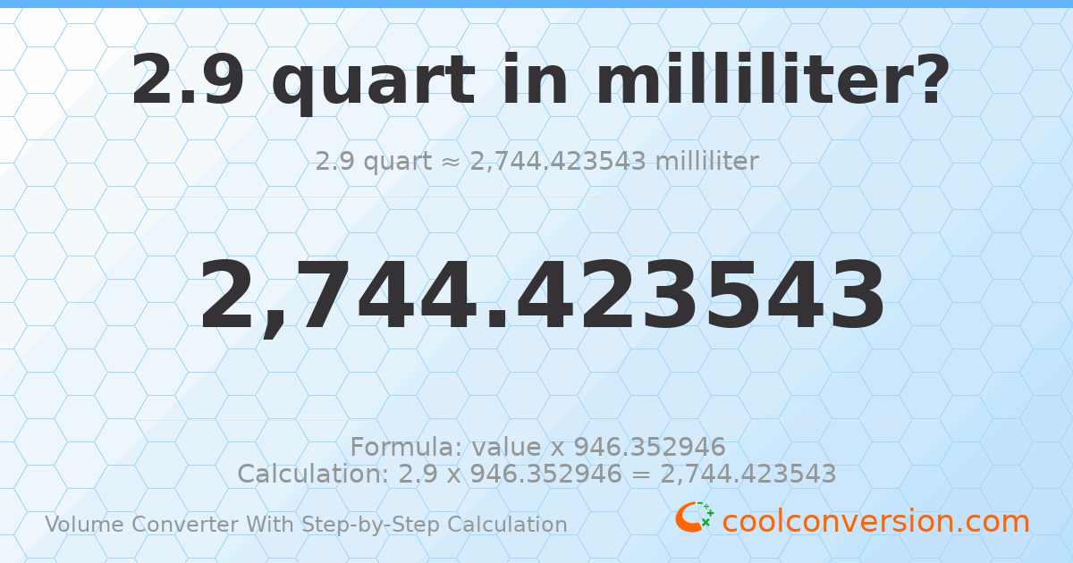 2.9 quarts = 2744.42 milliliters
