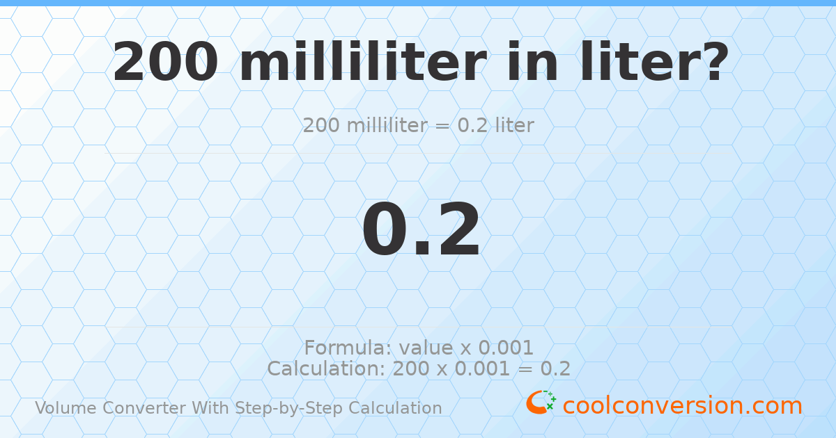 200 milliliters = 0.2 liters