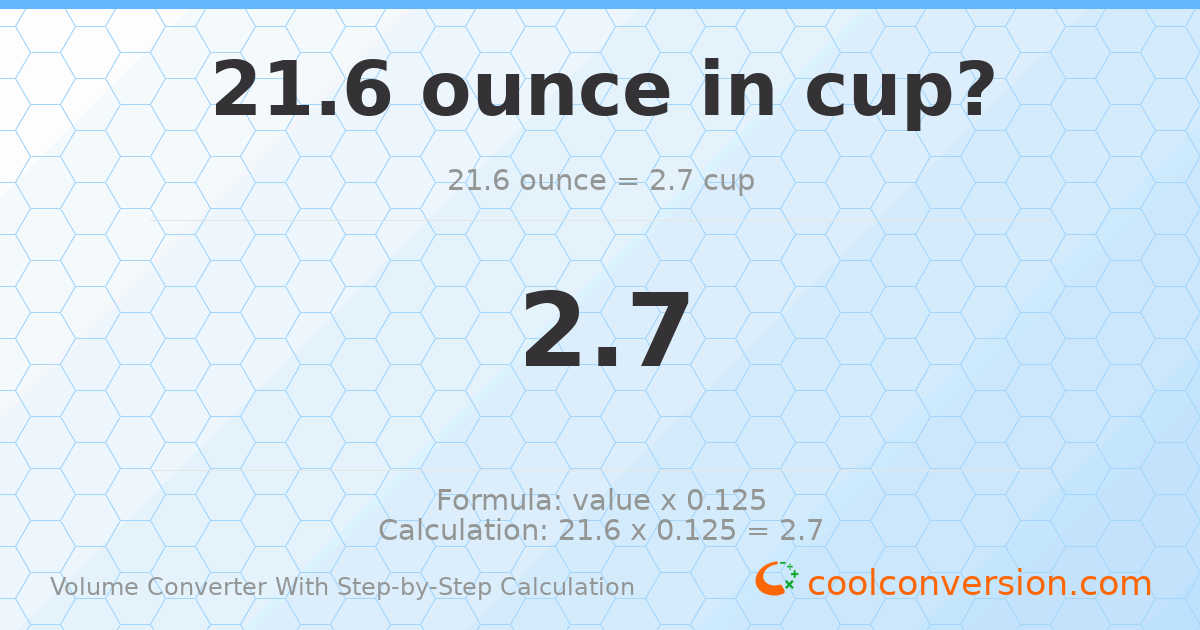 21.6 ounces = 2.7 cups