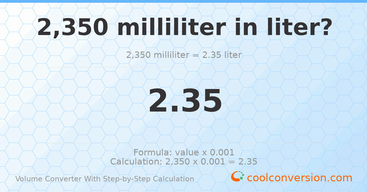 2350 milliliters = 2.35 liters