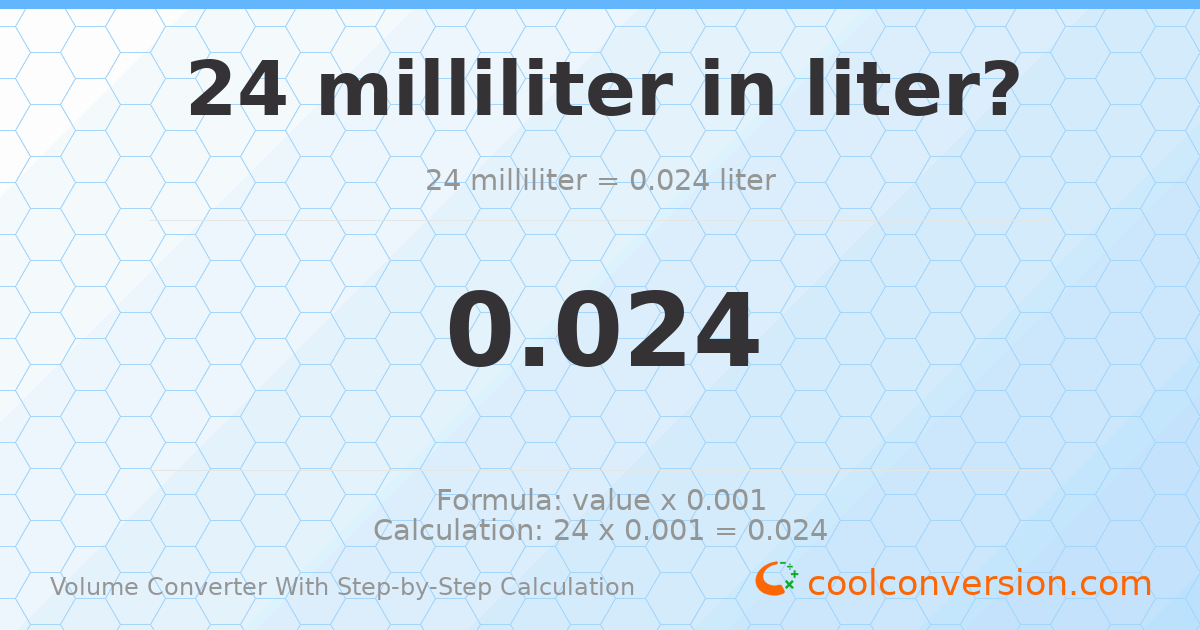 24 milliliters = 0.024 liters