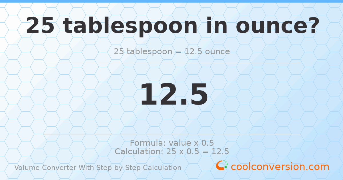 25 Tablespoons = 12.5 ounces