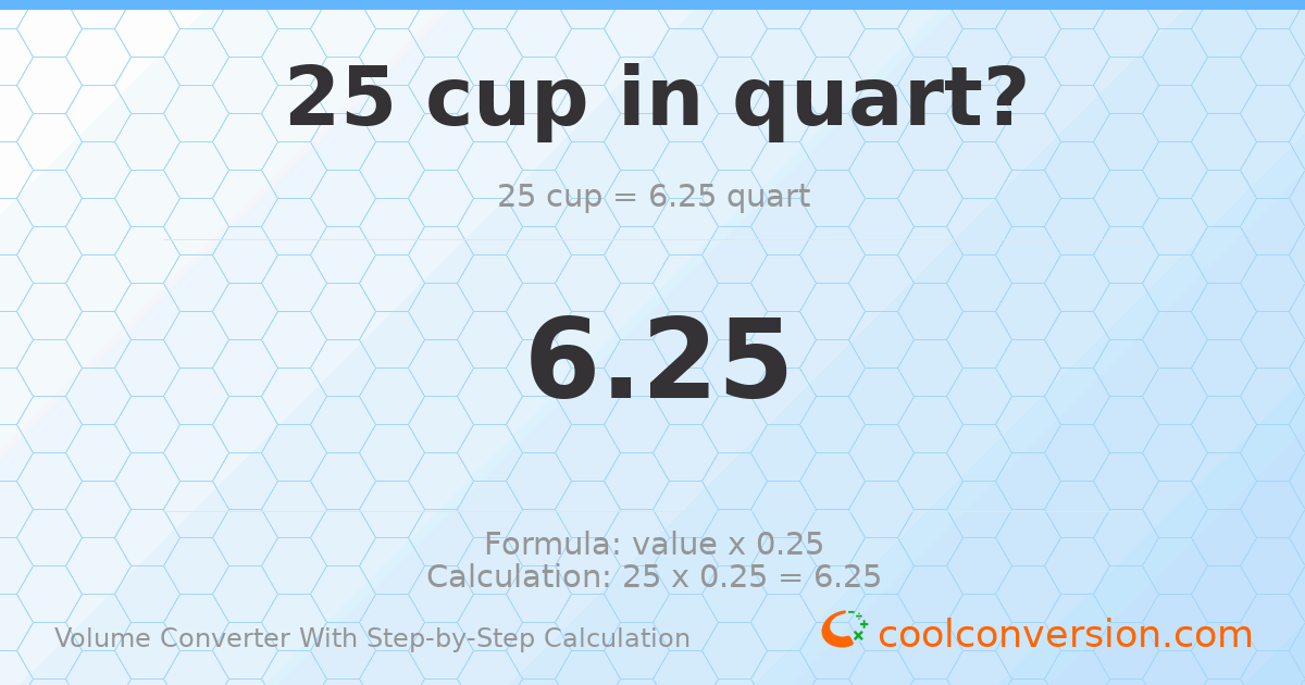 25 cups = 6.25 quarts