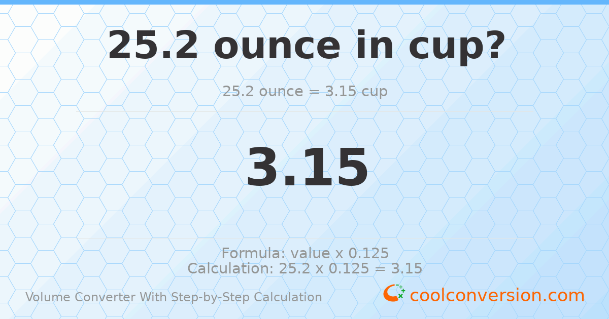 25.2 ounces = 3.15 cups