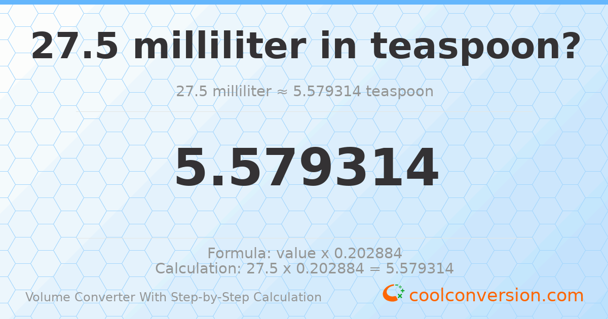 27.5 milliliters = 5.57931 Teaspoons