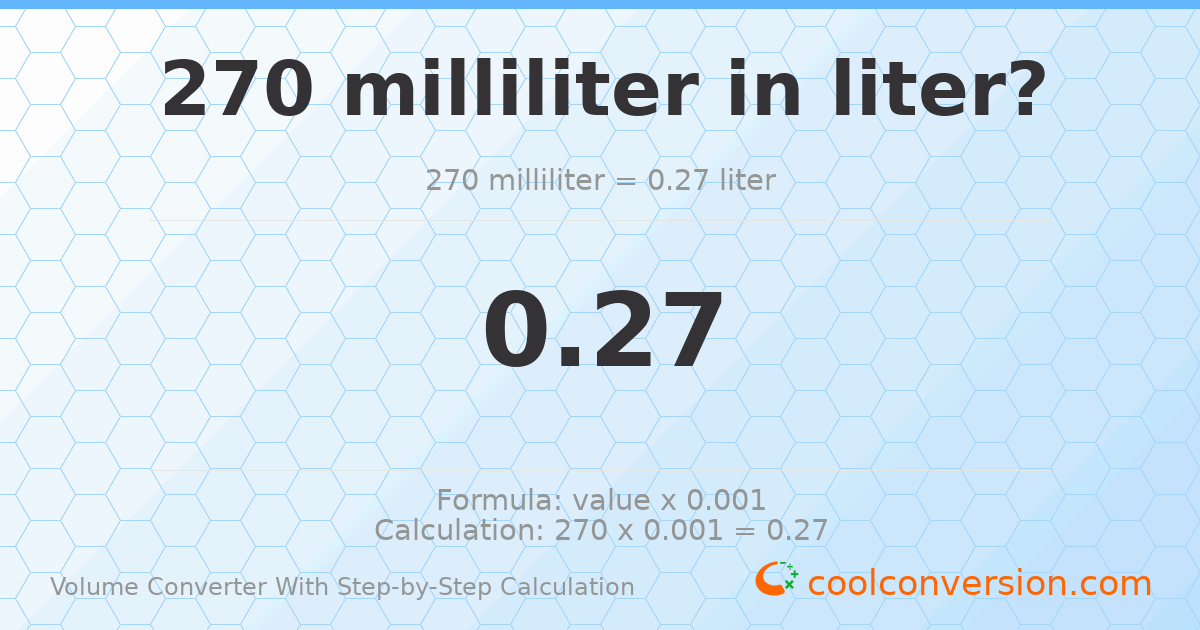 270 milliliters = 0.27 liters