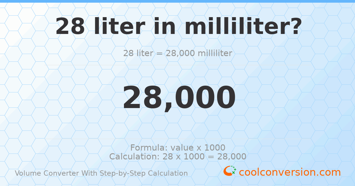 28 liters = 28000 milliliters