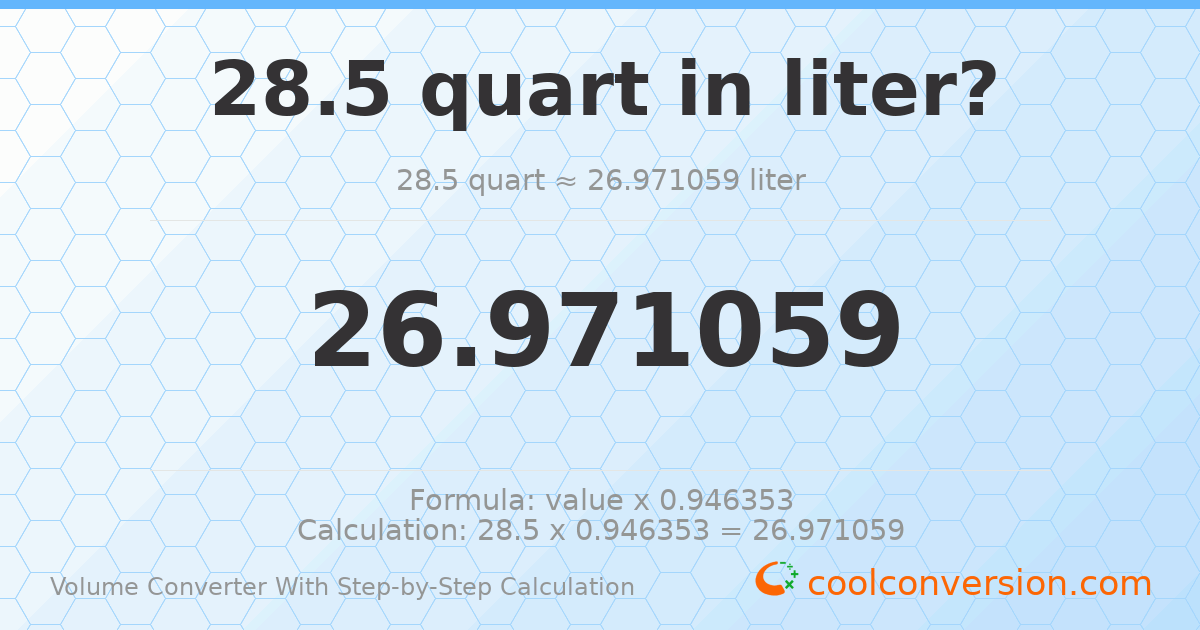 28.5 quarts = 26.9711 liters