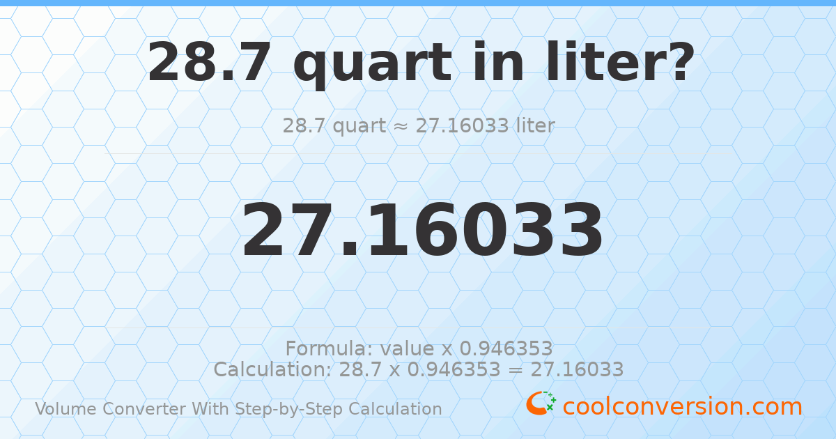 28.7 quarts = 27.1603 liters