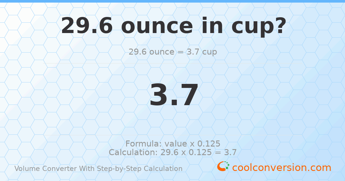 29.6 ounces = 3.7 cups