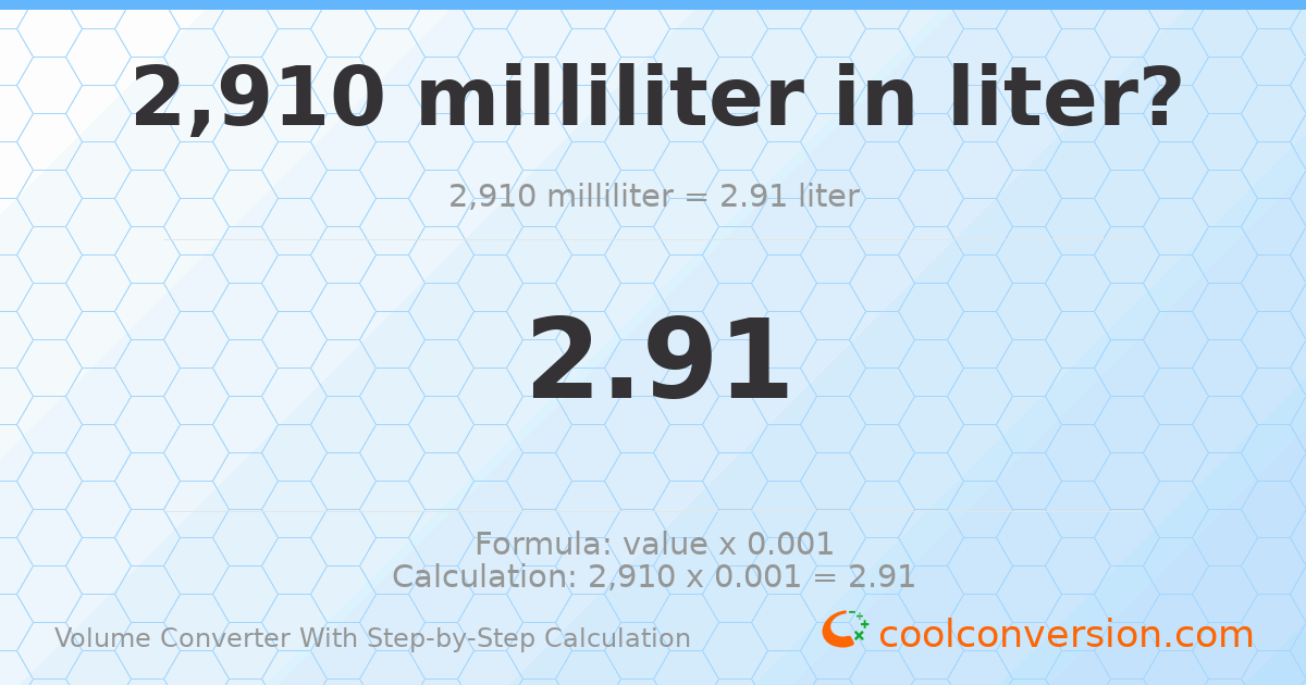 2910 milliliters = 2.91 liters