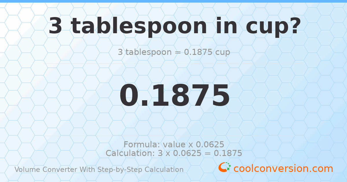 3 Tablespoons = 0.1875 cups
