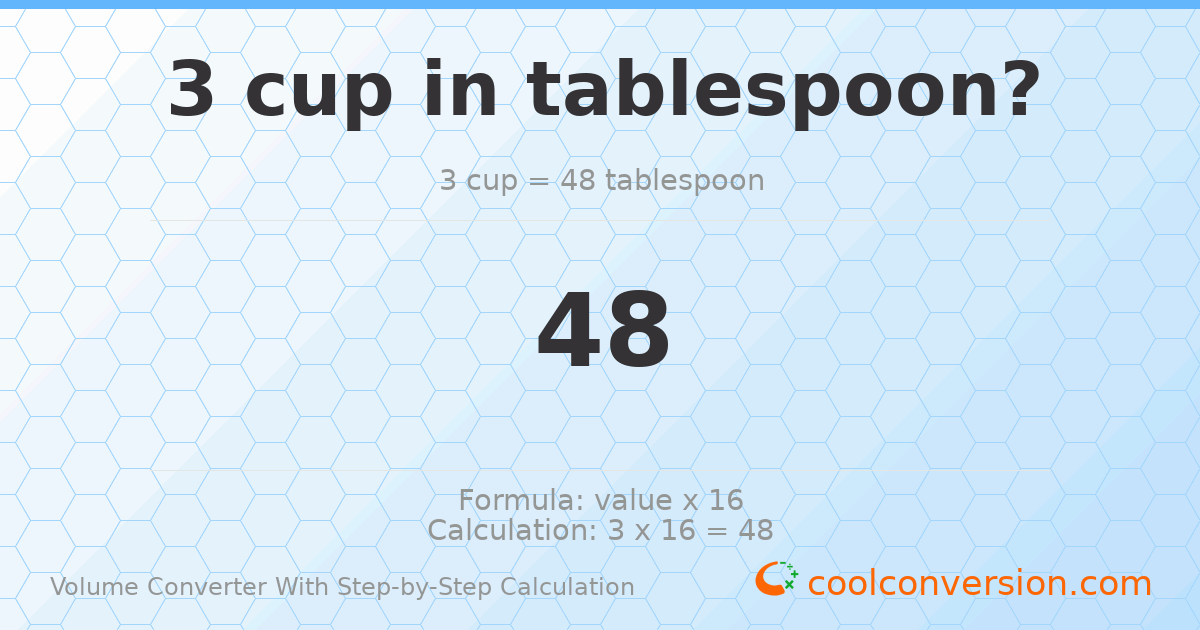 3 cups = 48 Tablespoons